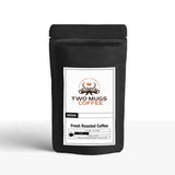Black coffee bag with 'Two Mugs Coffee' label on a white background