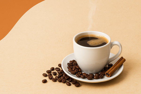 Photo of coffee mug with beans and cinnamon for two mugs coffee